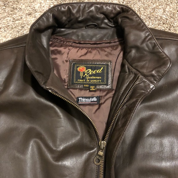 VTG REED Brown LEATHER BOMBER JACKET ZIP OUT Thinsulate LINER MEN'S 40R EUC! - Picture 4 of 12